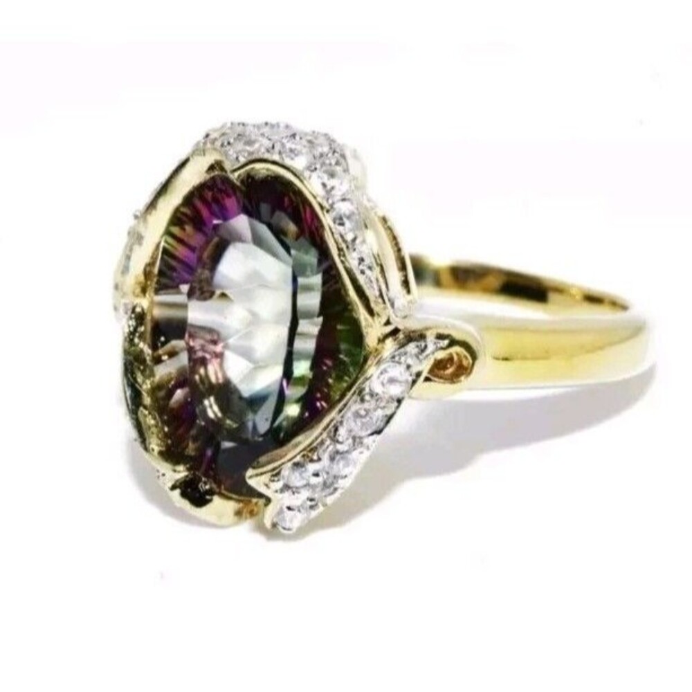 .925 STERLING SILVER 6.70CT NATURAL COLOR ENHANCED TOPAZ & WHITE TOPAZ RING